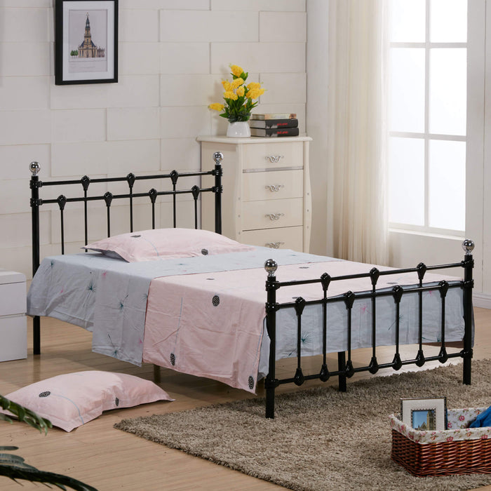 Rochelle Metal Double Bed In Black With Polished Chrome Caps