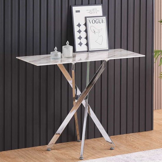 Scimitar Marble Console Table With Silver Stainless Steel Legs