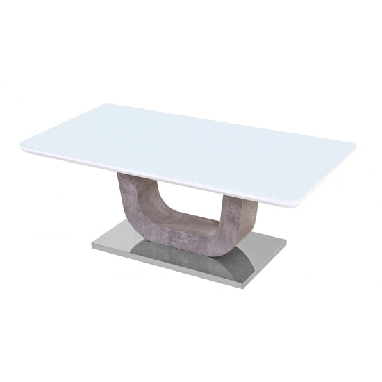 Topaz Glass Coffee Table In White With Stone Effect Base