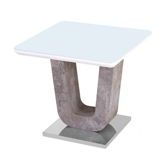 Topaz Glass Lamp Table In White With Stone Effect Base