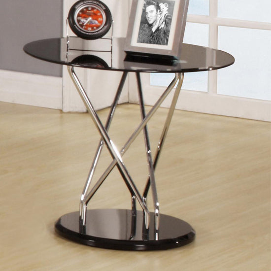 Uplands Glass Lamp Table In Black With Chrome Frame