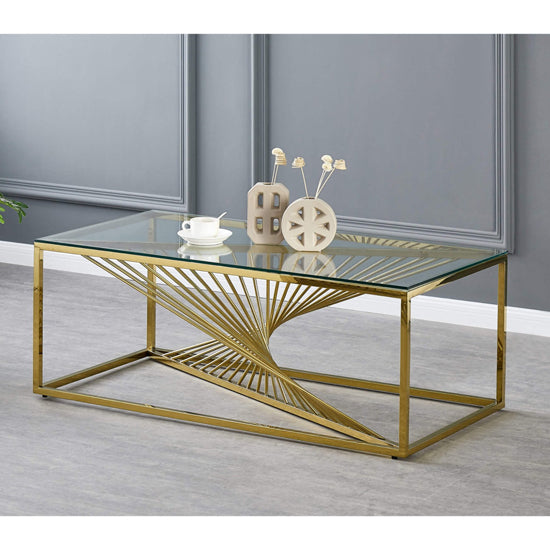 Vista Clear Glass Coffee Table With Gold Stainless Steel Base