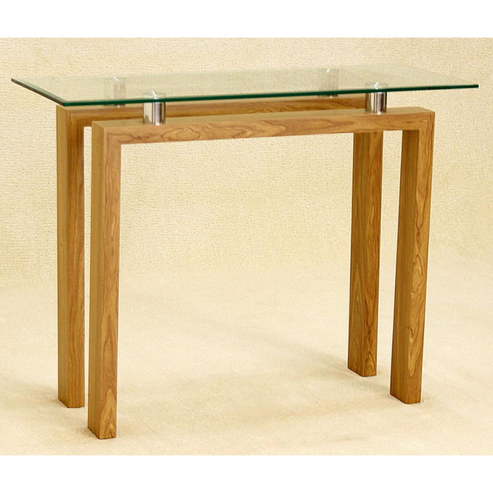 Ajo Clear Glass Console Table With Oak Legs