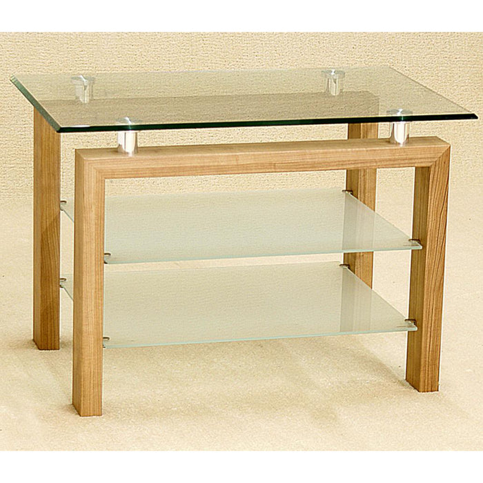 Ajo Clear Glass TV Stand With Oak Legs