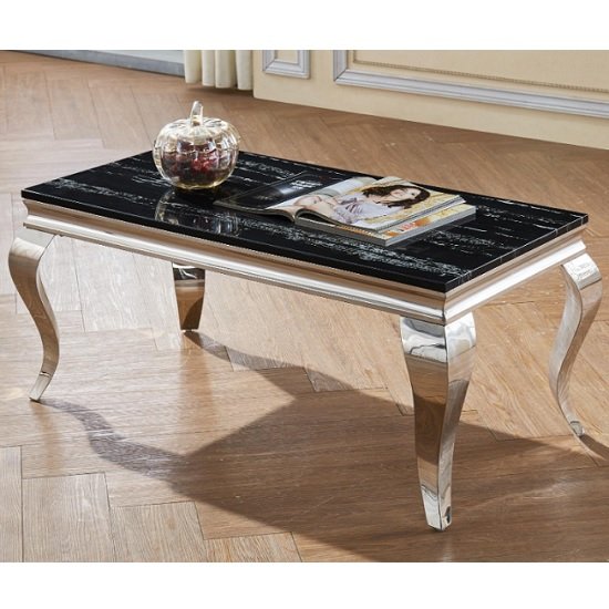 Albertville Natural Stone with Marble Effect Coffee Table In Black