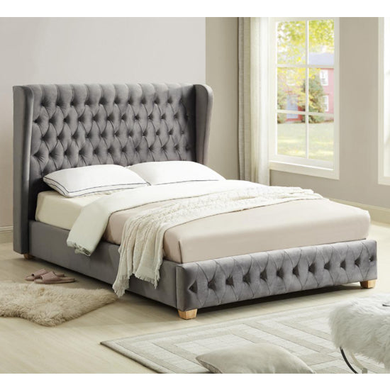 Alhena Silver Velvet Upholstered 5FT King Size Bed