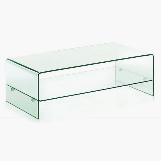 Alpine Glass Coffee Table In Clear With Shelf
