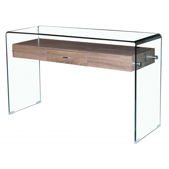 Arizona Clear Glass Console Table With Wooden Drawer