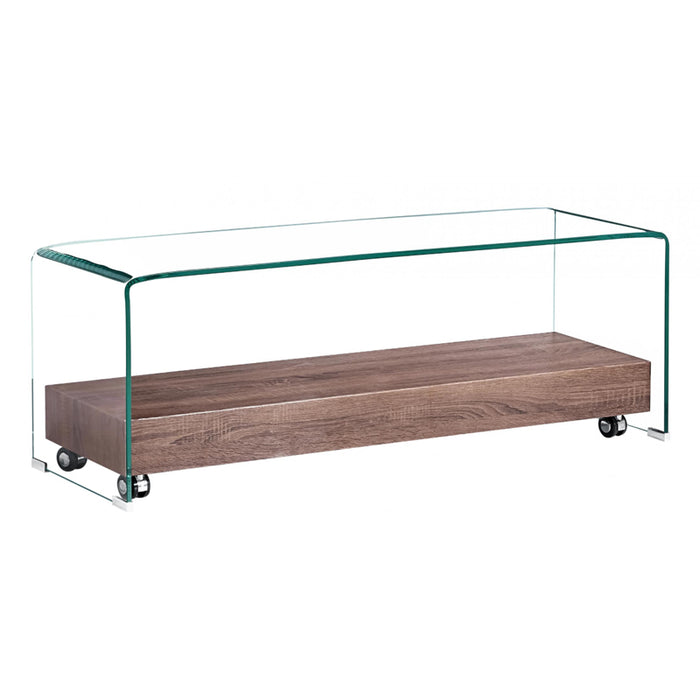 Arizona Clear Glass TV Stand With Wooden Shelf