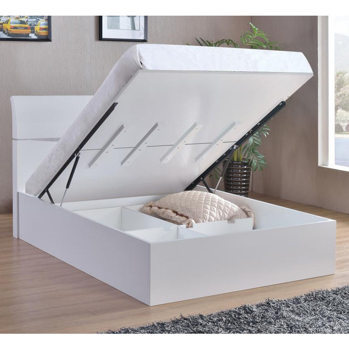 Atakoraka White High Gloss Wooden 5FT Storage King Size Bed