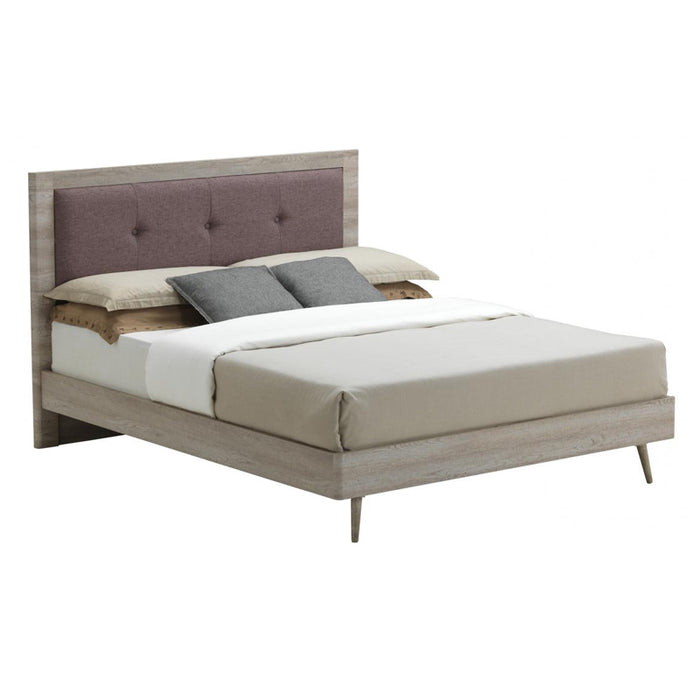 Bajram Mocca Fabric Upholstered 5FT King Size Bed With Grey Oak Headboard