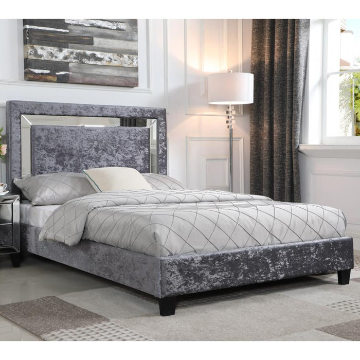 Bajze Silver Crushed Velvet 4FT6 Double Bed With Mirror