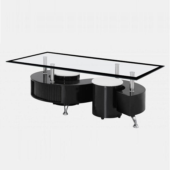Bowral Black Border Clear Glass Coffee Table With Black High Gloss Base