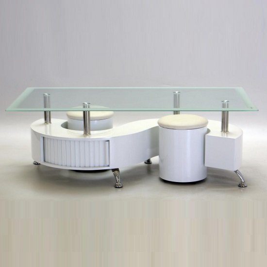 Bowral White Border Clear Glass Coffee Table With White High Gloss Base