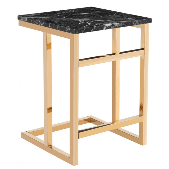 Casa Wooden Lamp Table In Marble Effect With Golden Base