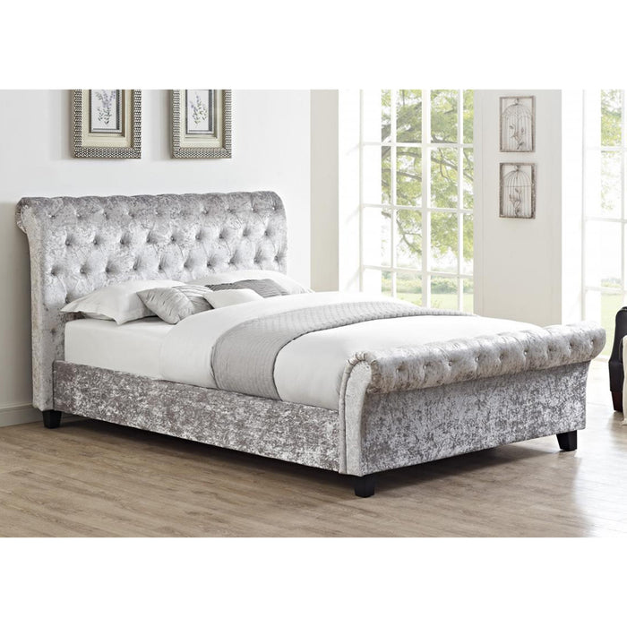 Castaic Grey Crushed Velvet High Foot End 5FT King Size Bed
