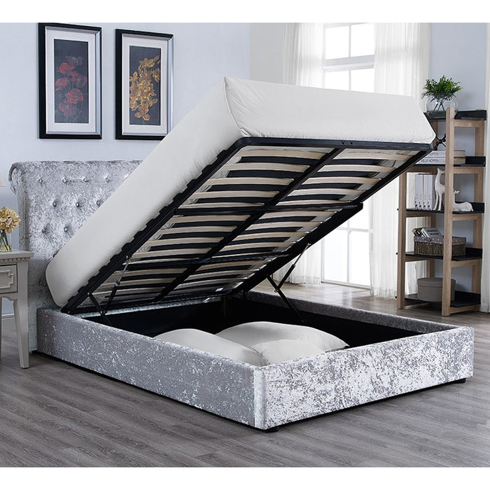 Casablanca Crushed Velvet High Foot End Storage King Size Bed In Grey