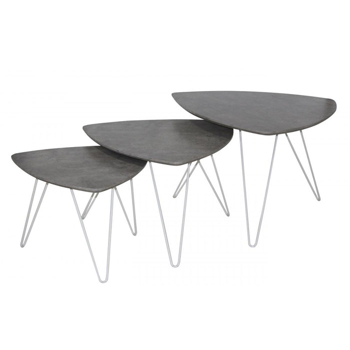 Cerritos Nest Of 3 Tables In Stone Effect With White Metal Legs