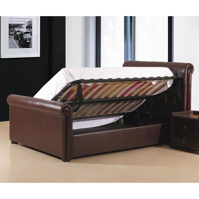 Chardon Brown Faux Leather Upholstered 4FT6 Storage Double Bed