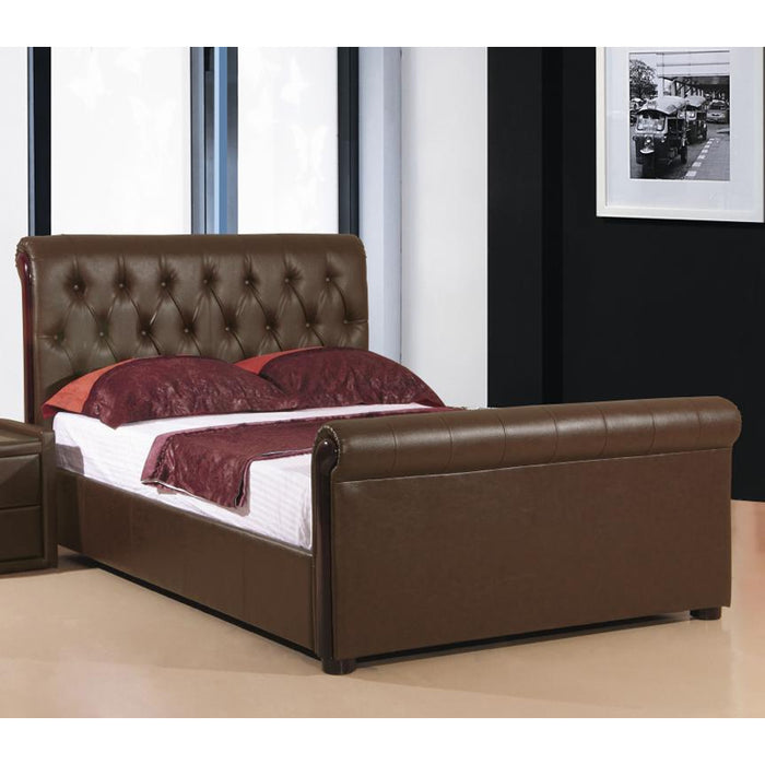 Caxton Faux Leather Upholstered Storage King Size Bed In Brown