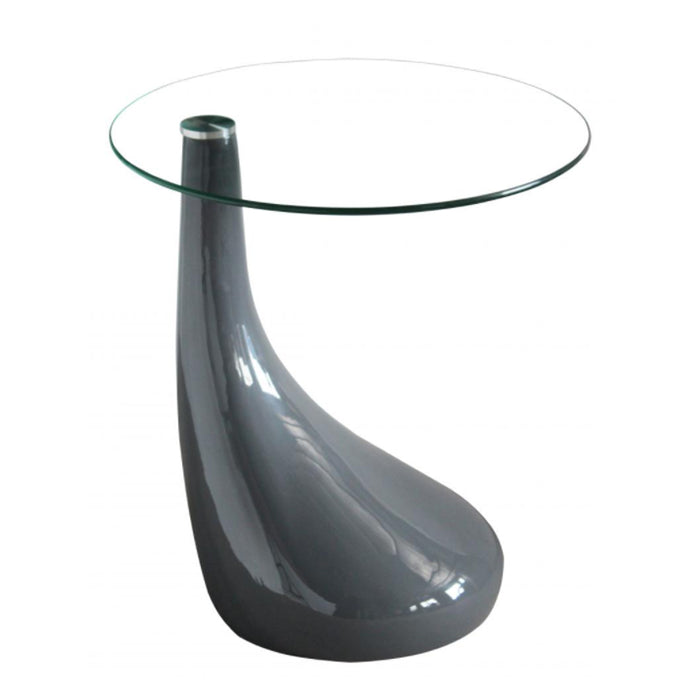 Cibecue Round Clear Glass Lamp Table With Grey High Gloss Base