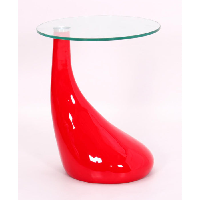 Cibecue Round Clear Glass Lamp Table With Red High Gloss Base