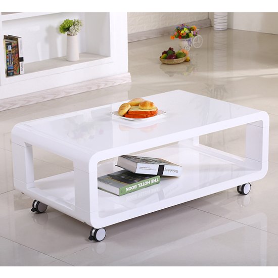 Clarksville Coffee Table With Castors In White High Gloss
