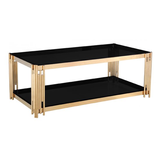 Cohasset Black Glass Top Coffee Table With Golden Frame