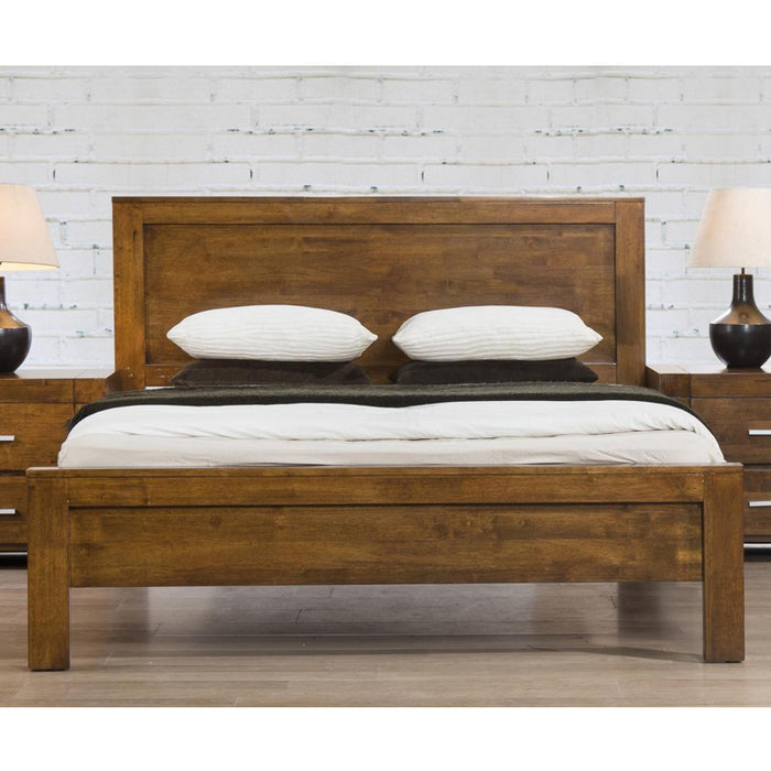 California Solid Rubberwood King Size Bed In Rustic Oak