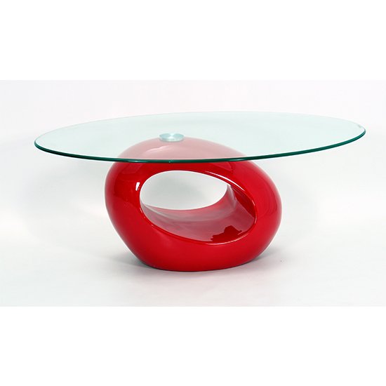 Dijon Clear Glass Top Coffee Table With Red High Gloss Base