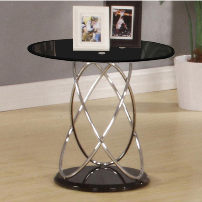Eagar Round Black Glass Lamp Table With Chrome Base