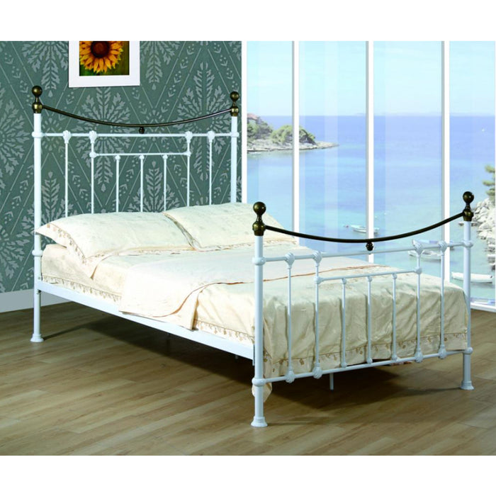 Eastanollee White And Antique Brass Metal 4FT6 Double Bed