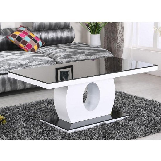 Elkhart Black Glass Top Coffee Table With Black And White High Gloss Base