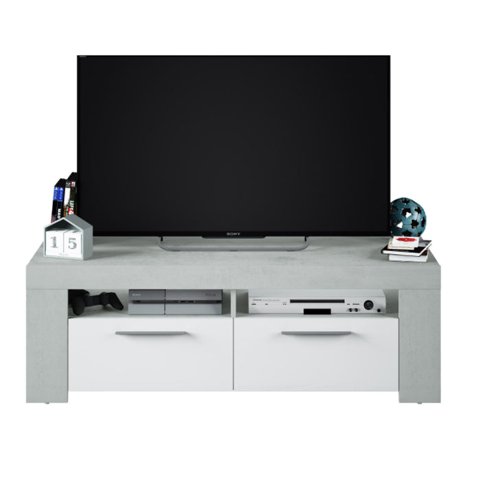 Eloy TV Stand With 2 Doors In White High Gloss And Concrete Effect