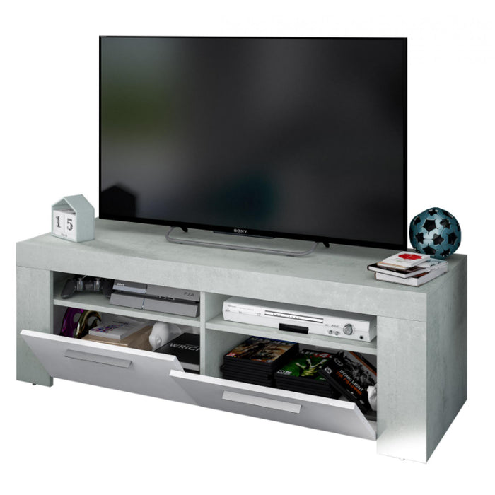 Eloy TV Stand With 2 Doors In White High Gloss And Concrete Effect