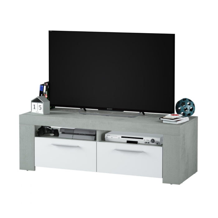 Eloy TV Stand With 2 Doors In White High Gloss And Concrete Effect