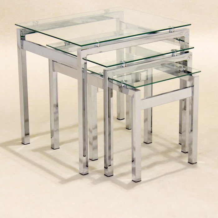 Emmett Clear Glass Nest Of 3 Tables With Chrome Legs