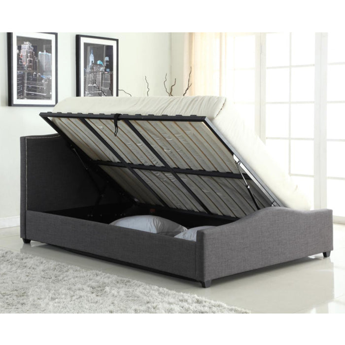 Enid Grey Linen Fabric Upholstered 4FT6 Storage Double Bed