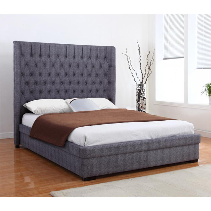 Geneva Dark Grey Linen Fabric Upholstered 4FT6 Double Bed