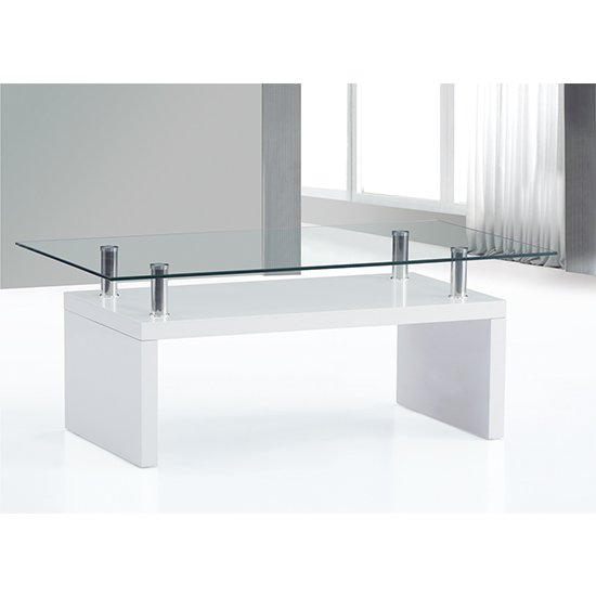 Harrington Clear Glass Top Coffee Table With White High Gloss Base