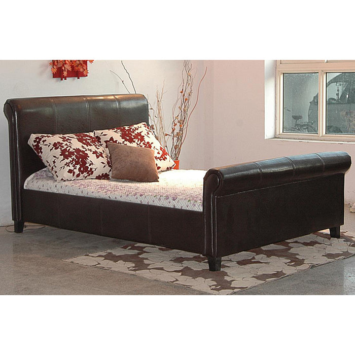 Helotes Brown Faux Leather Upholstered 4FT6 Double Bed