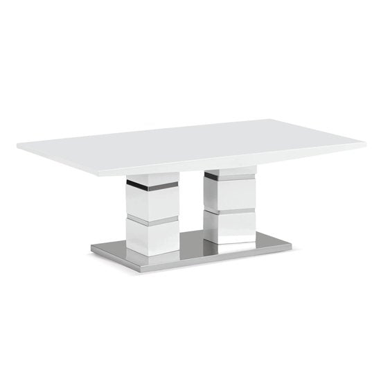 Jefferson Coffee Table In White High Gloss With Stainless Steel Coated Base