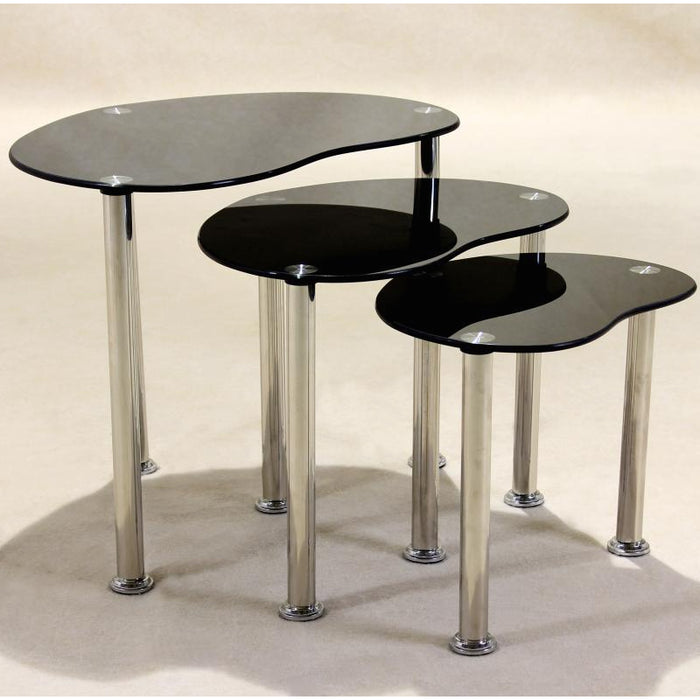 Laconia Black Glass Nest Of 3 Tables With Chrome Legs