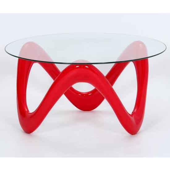 Lacygne Clear Glass Top Coffee Table With Red High Gloss Base