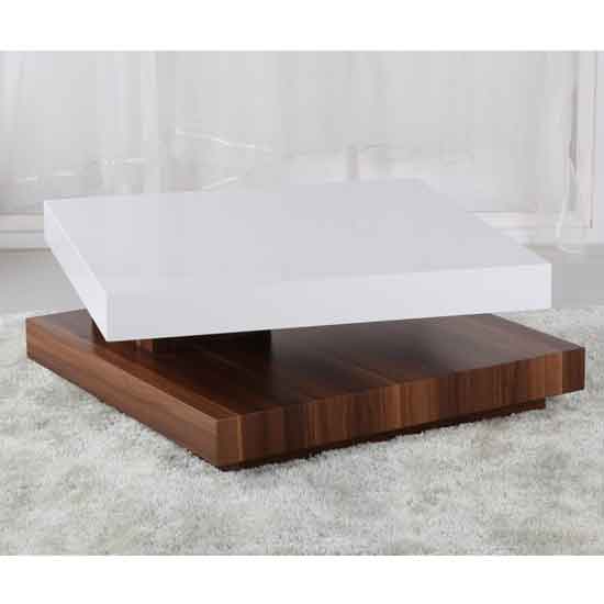 Macon Moveable Coffee Table In White High Gloss And Walnut
