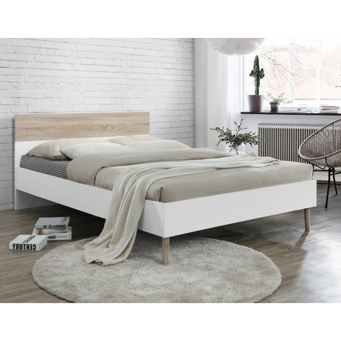 Manistique White And Oak Effect Solid Rubberwood 5FT King Size Bed