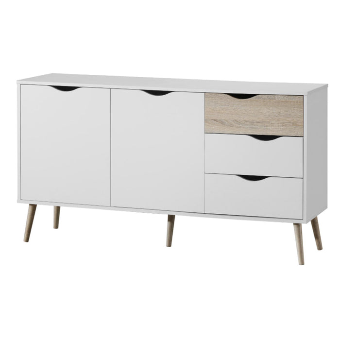 Mankato Large Sideboard With 2 Doors And 3 Drawers In White And Oak Effect