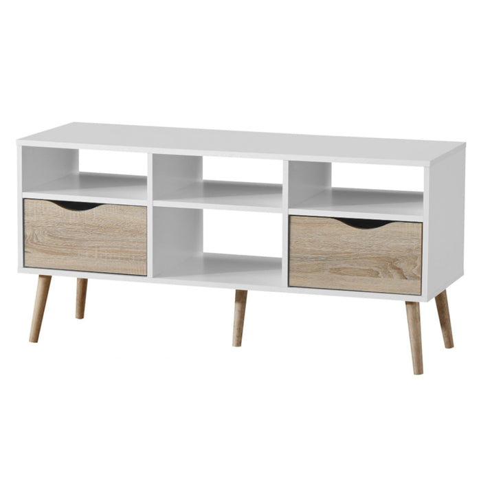 Mankato Large TV Stand With 2 Drawers In White And Oak Effect