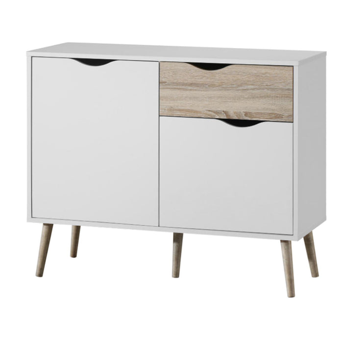 Mankato Small Sideboard With 2 Doors And 1 Drawers In White And Oak Effect