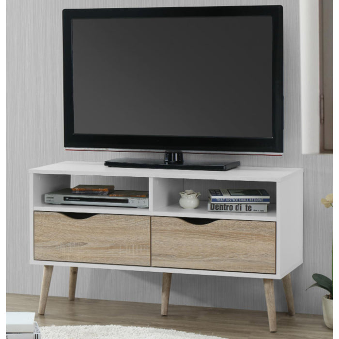 Mankato Small TV Stand With 2 Drawers In White And Oak Effect